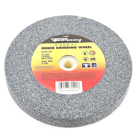 Forney Bench Grinding Wheel, 6 in x 3/4 in x 1 in 72401